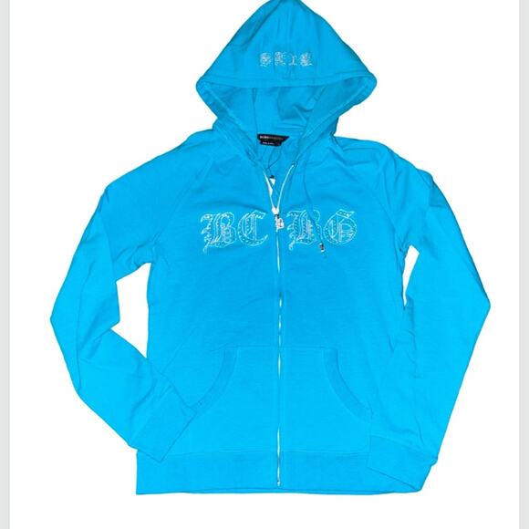 BCBG AQUAMARINE BLING TRACKSUIT SWEATSUIT W/ SILVER STUDS LOGO & TIGER FACE NWT - Picture 11 of 16